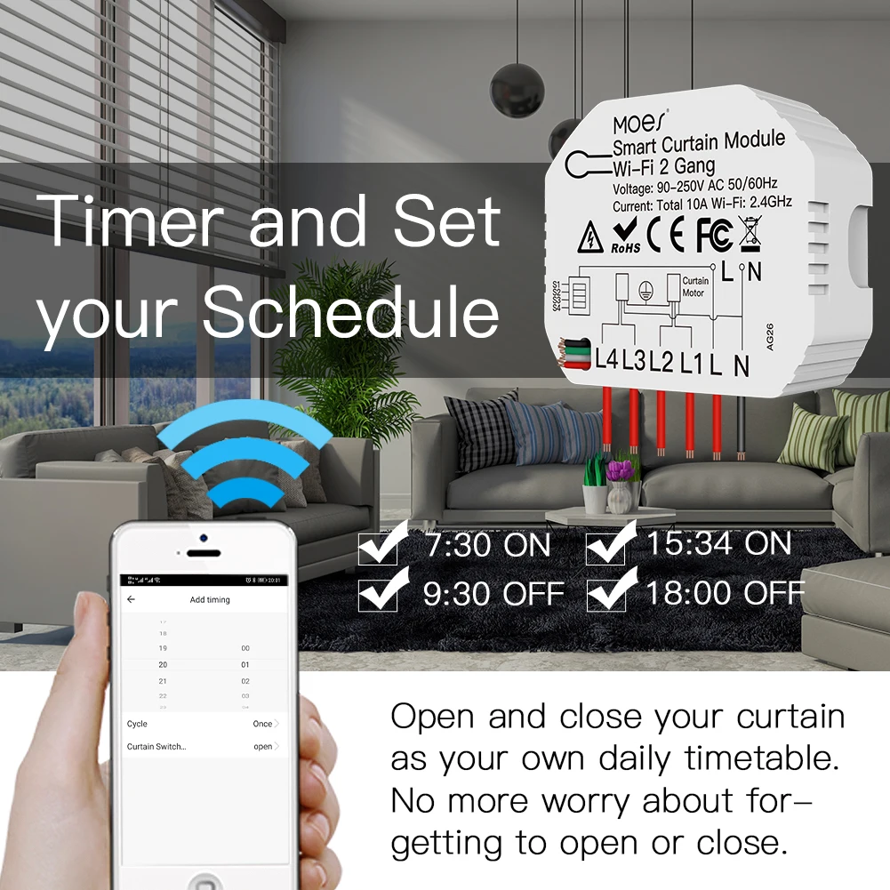 

Tuya Smart WiFi 2 Gang Double Curtain Blind Switch Module Roller Shutter Electric Motor Smart Life App With Google Home Alexa