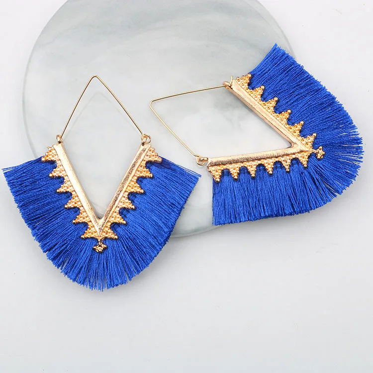 Royal blue Серьги с кисточками для женщин, серьги-капли, ювелирные изделия, серьги, модное ювелирное изделие, для свадьбы, вечеринки, длинные серьги, букле D'oreille Femme - Окраска металла: Royal blue