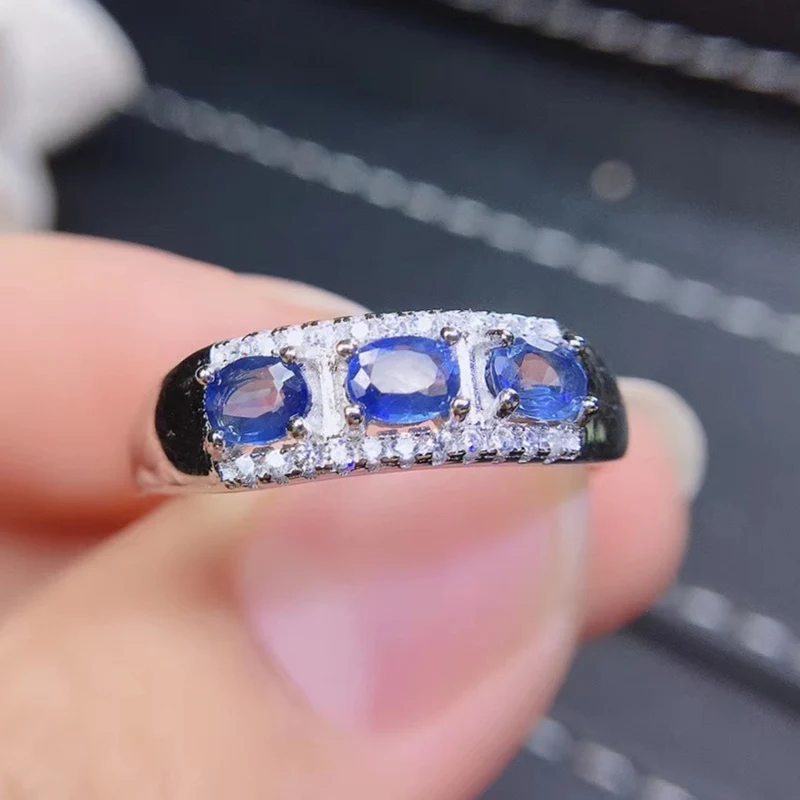 За ювелирных изделий натуральный настоящий синий сапфир кольцо Бесплатная