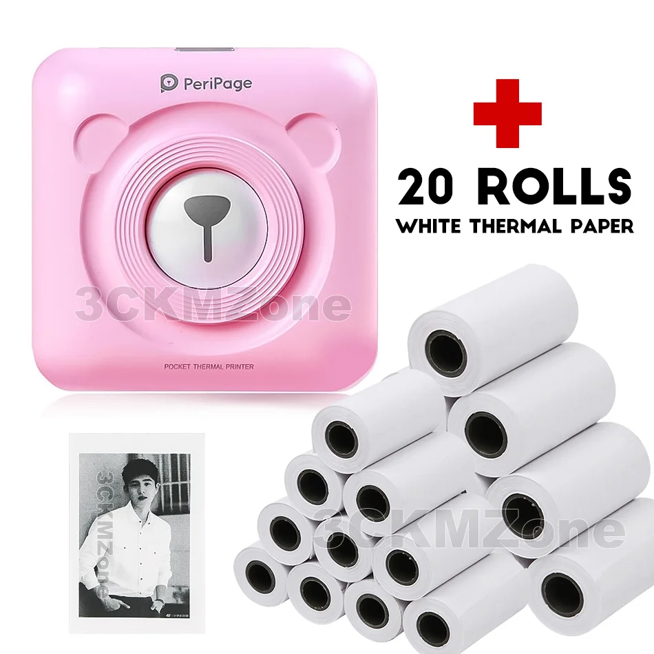 Pink-20-ROLLS Pape Портативный Bluetooth беспроводной фото принтер для печати Карманный PeriPage A6 Мини-термопринтер USB-подключение Impresoras Fotos - Цвет: Pink-20-ROLLS Pape