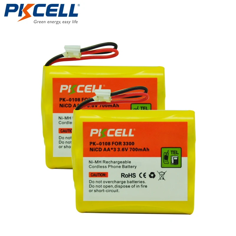 

2pcs Cordless Phone Batteries NiCd 3.6V AA*3 700mAh for ATT AT&T 3300 3301 6100