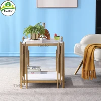 luxury square coffee table sofa side table golden stainless steel frame marble glass top small bedside table