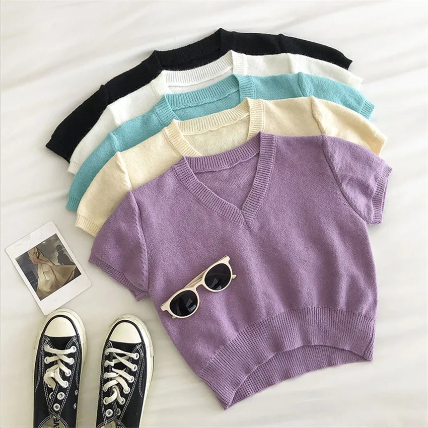 

Женская трикотажная футболка с коротким рукавом, розовая или белая футболка в Корейском стиле, весна-лето 2021