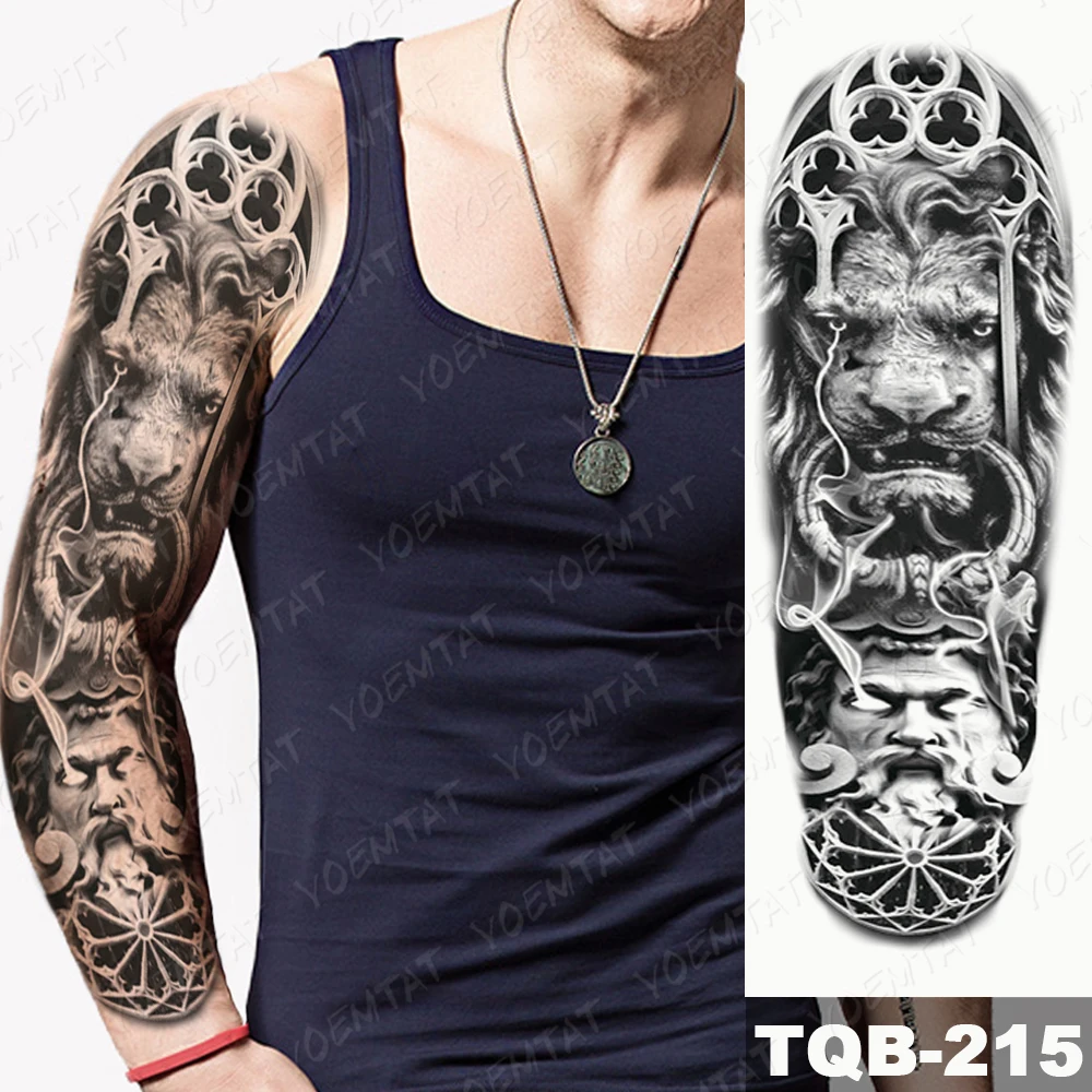 

Waterproof Temporary Full Arm Tattoo Sticker Lion Wolf Tribal Totem Warrior Flash Tatto Man Body Art Big Fake Sleeve Tatoo Women