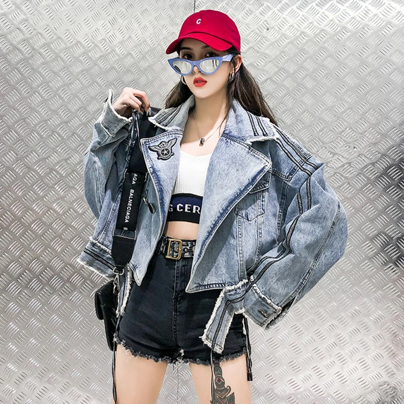 Женская джинсовая куртка NZY74 винтажная оверсайз с принтом в стиле панк 2020|Женские