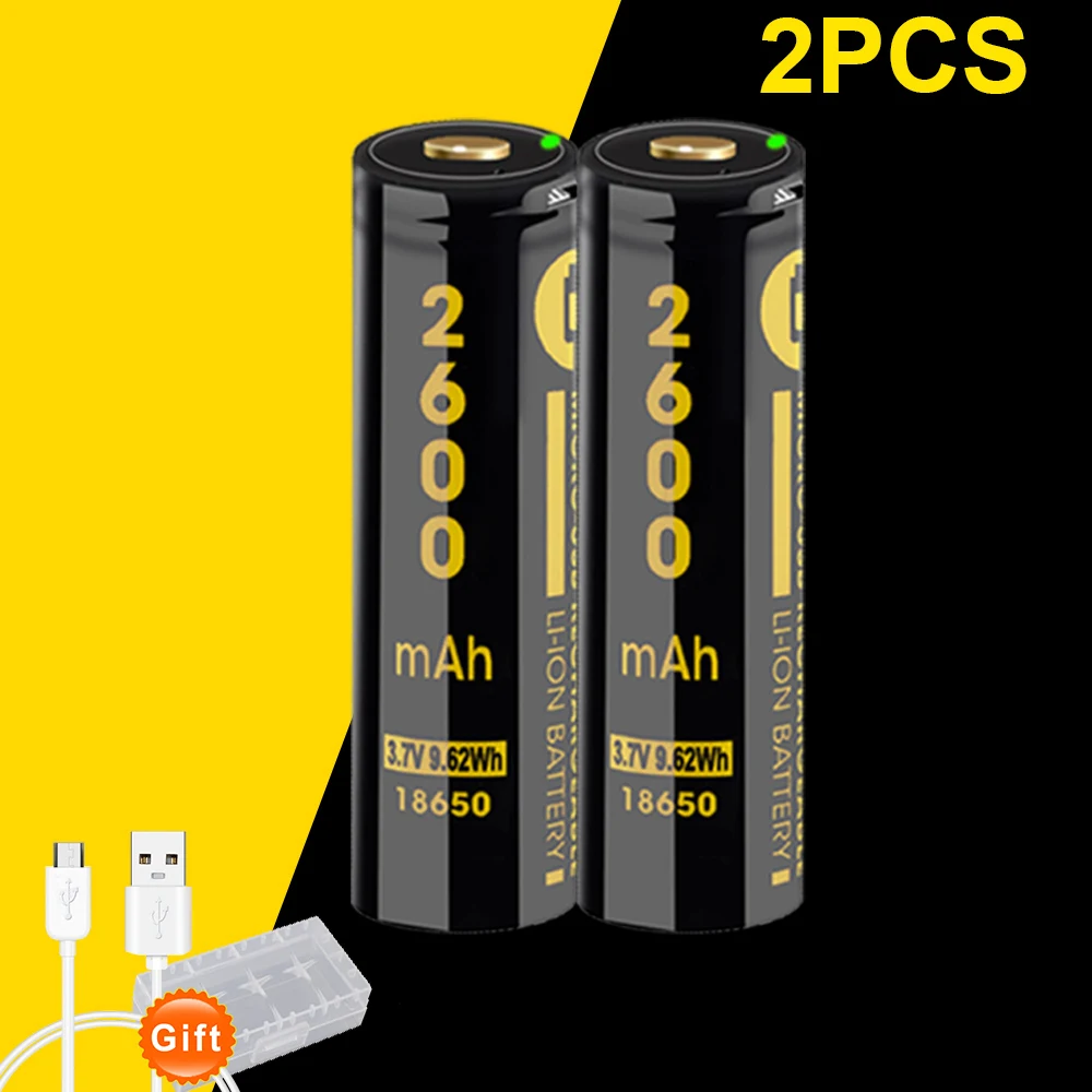 PALO MICRO USB 3,7 V 18650 2600mAh литий-ионная USB аккумуляторная батарея с светодиодный светильник-индикатор DC-Charging - Цвет: 2pcs