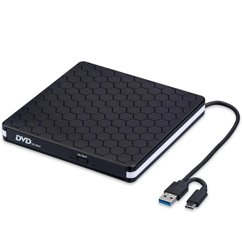 

External CD DVD Burner and Reader with USB 3.0, Type-C Portable, Plug&Play, Superdrive for Laptops, Desktop PC, Macbooks