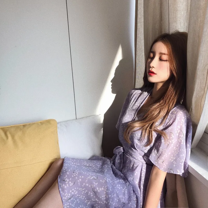 Женское летнее шифоновое платье с коротким рукавом и принтом | Женская одежда