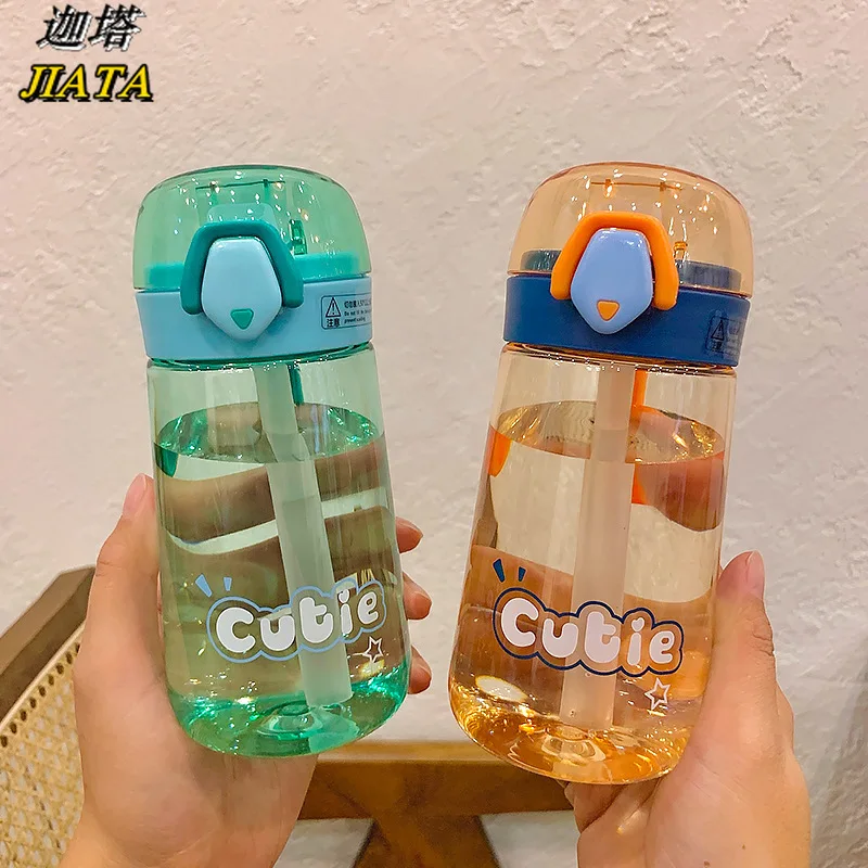 

Water Bottle Adult Sports Bottle Elastic Cover Straw Plastic Cup Simple Cute Transparent Cup Female Girl Heart Portable Bottle