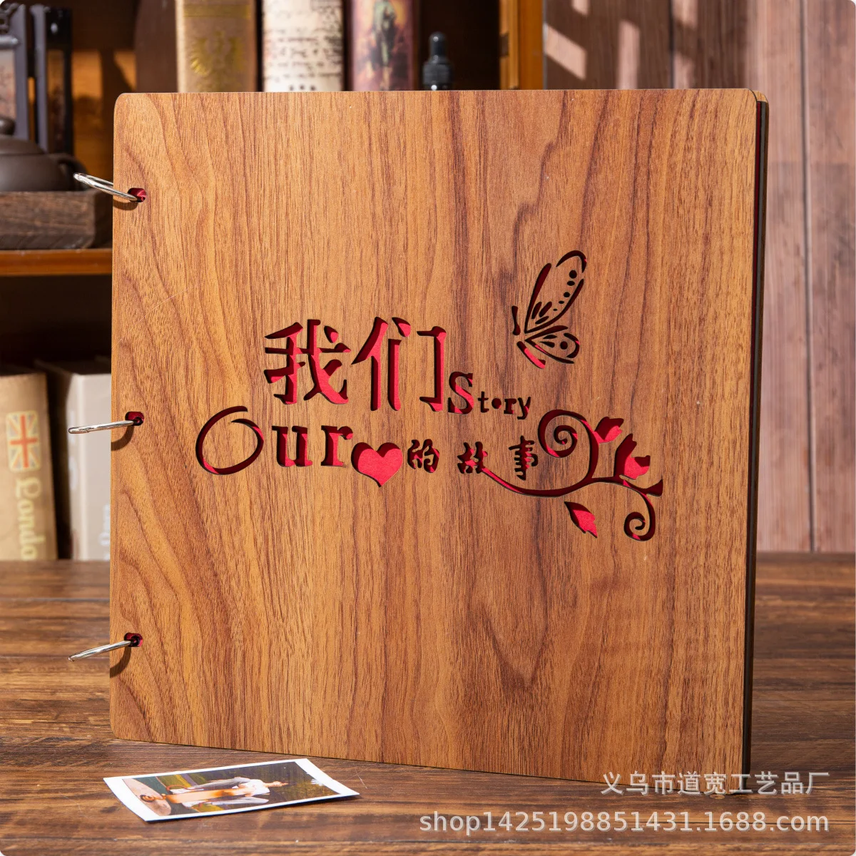 

16-inch wood carved DIY photo album Creative baby growth album can be customized with various LOGO