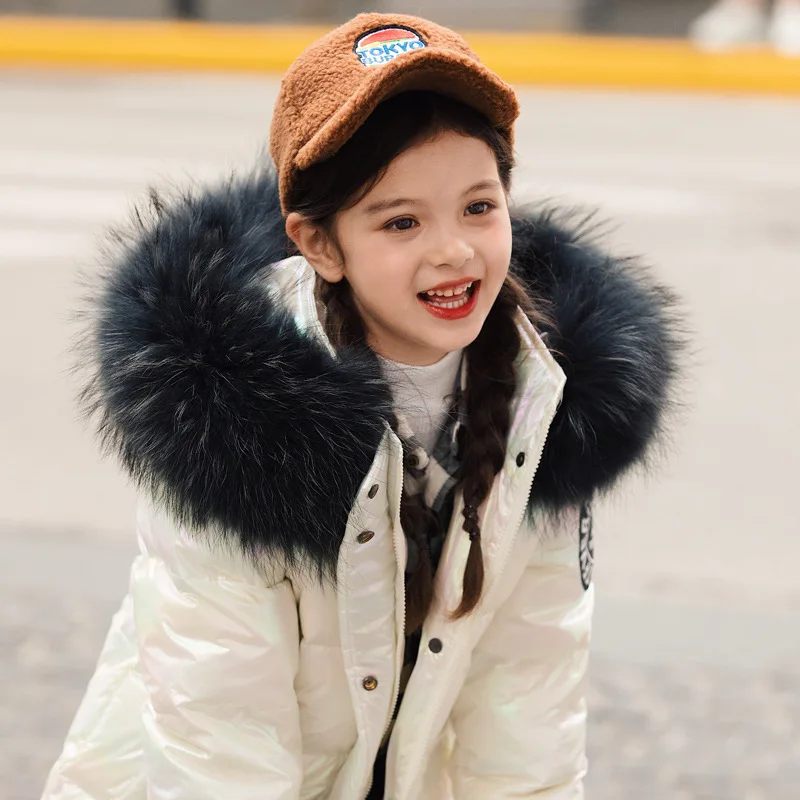 

6-12 year children cloth Baby winter jacket Mid-Length white duck down jacket toddler girl boys winter clothes Shiny Down Jacket