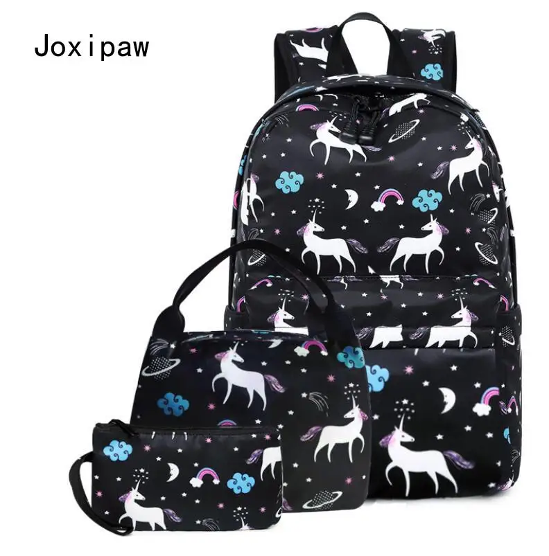 

Three-Piece Large-Capacity Backpack Student School Bag Female Casual Canvas Print Backpack
