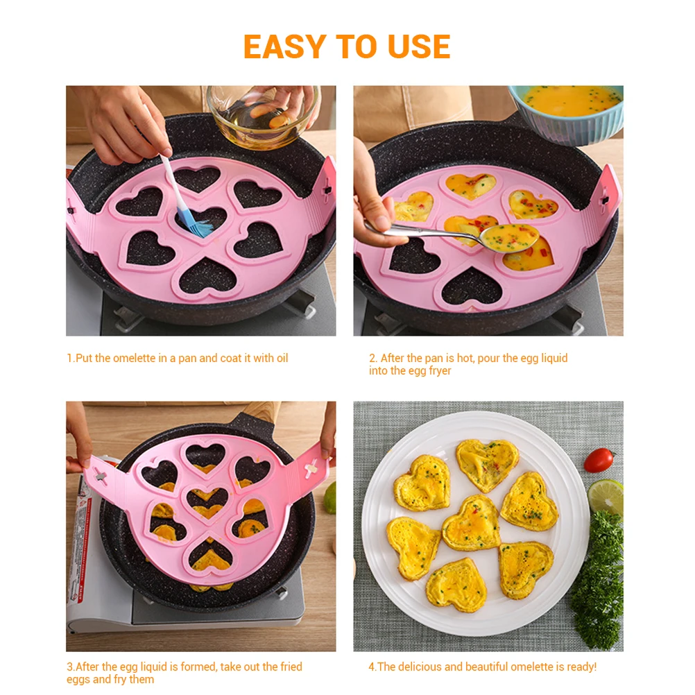 Силиконовая форма для блинов в форме сердца яиц 7 отверстий антипригарная жарки