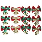 Украшения для рождественской елки, с колокольчиками, красные, зеленые, золотые, 6 шт.