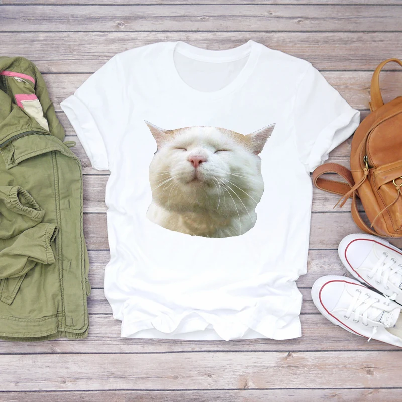 Женская футболка с коротким рукавом и принтом кота|Футболки| |
