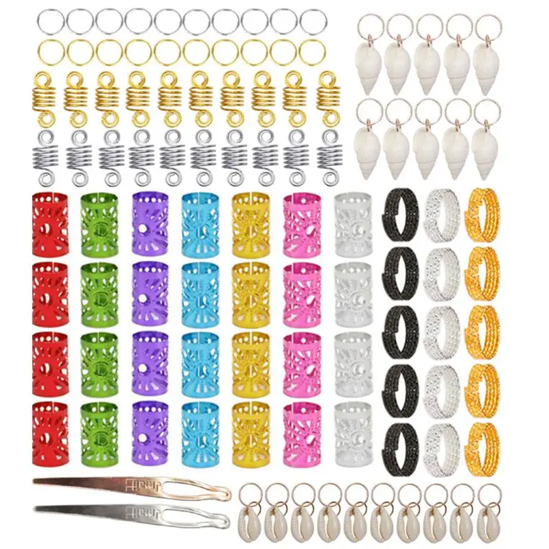 107Pcs Jumbo Hair Braids Jewelry Dreadlock Accessory DIY Beads Rings Crochet Hook Pendant Charms Metal Cuffs Coil Clip Tool | Красота и