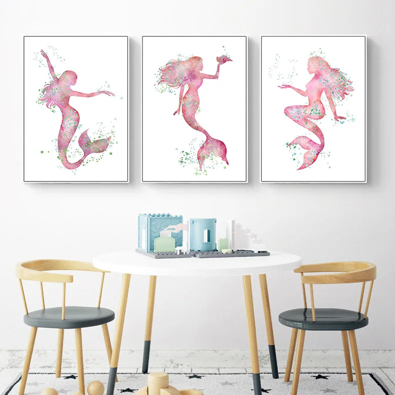 Скандинавская абстрактная Синяя Русалка настенная Картина на холсте
