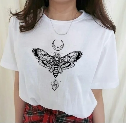 

VIP HJN Death Head Bee Printed T Shirt Women Short Sleeve Cotton Tee Fashion Street Style Tee Tops
