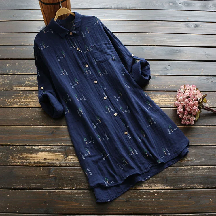 Новая Осенняя женская блузка простая рубашка с принтом в японском стиле