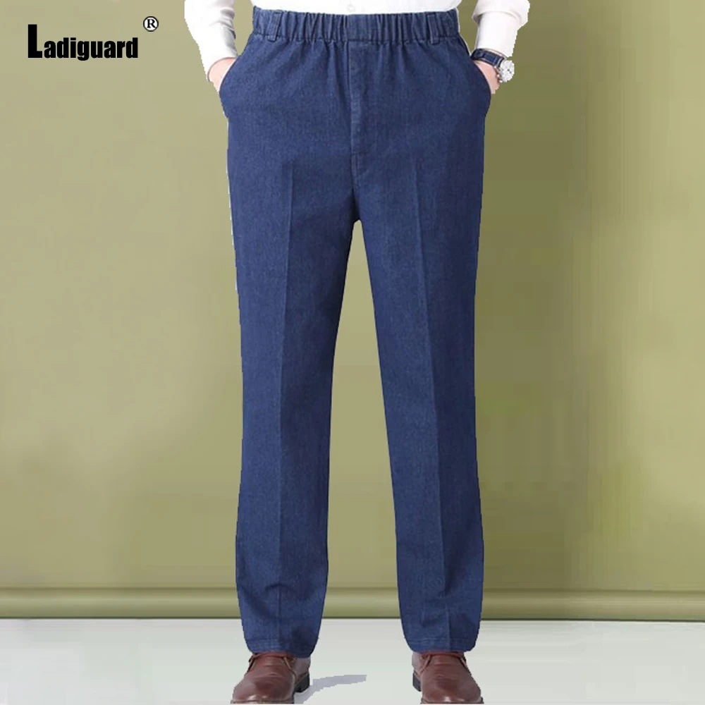 Ladiguard Plus Size Mens Demin Pants 2022 Spring New Jeans Pants Fashion Zipper Pocket Trouser Male Casual Elastic Waist Pant