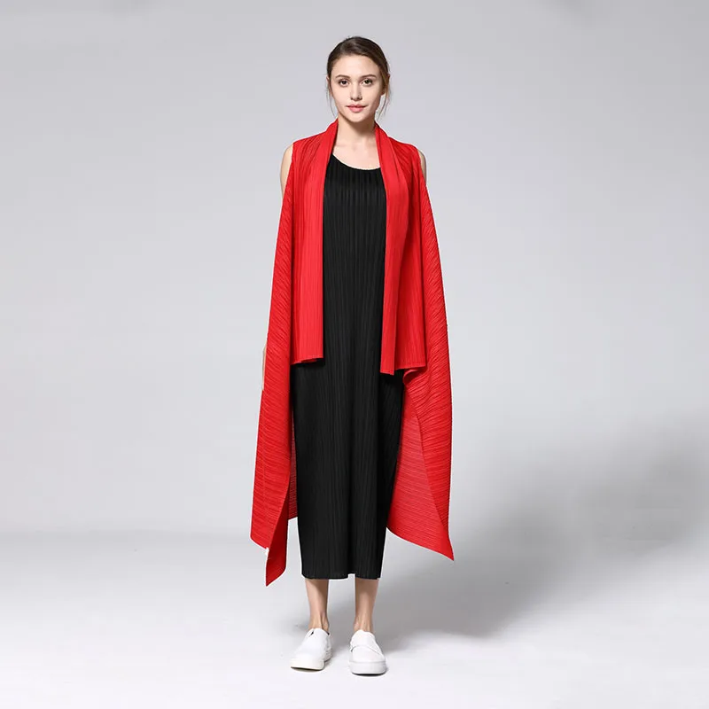 

VANOVICH 2021 New Summer Solid Color Fold Sleeveless Vest Round Neck Korean Style Casual Dress Women's Sets