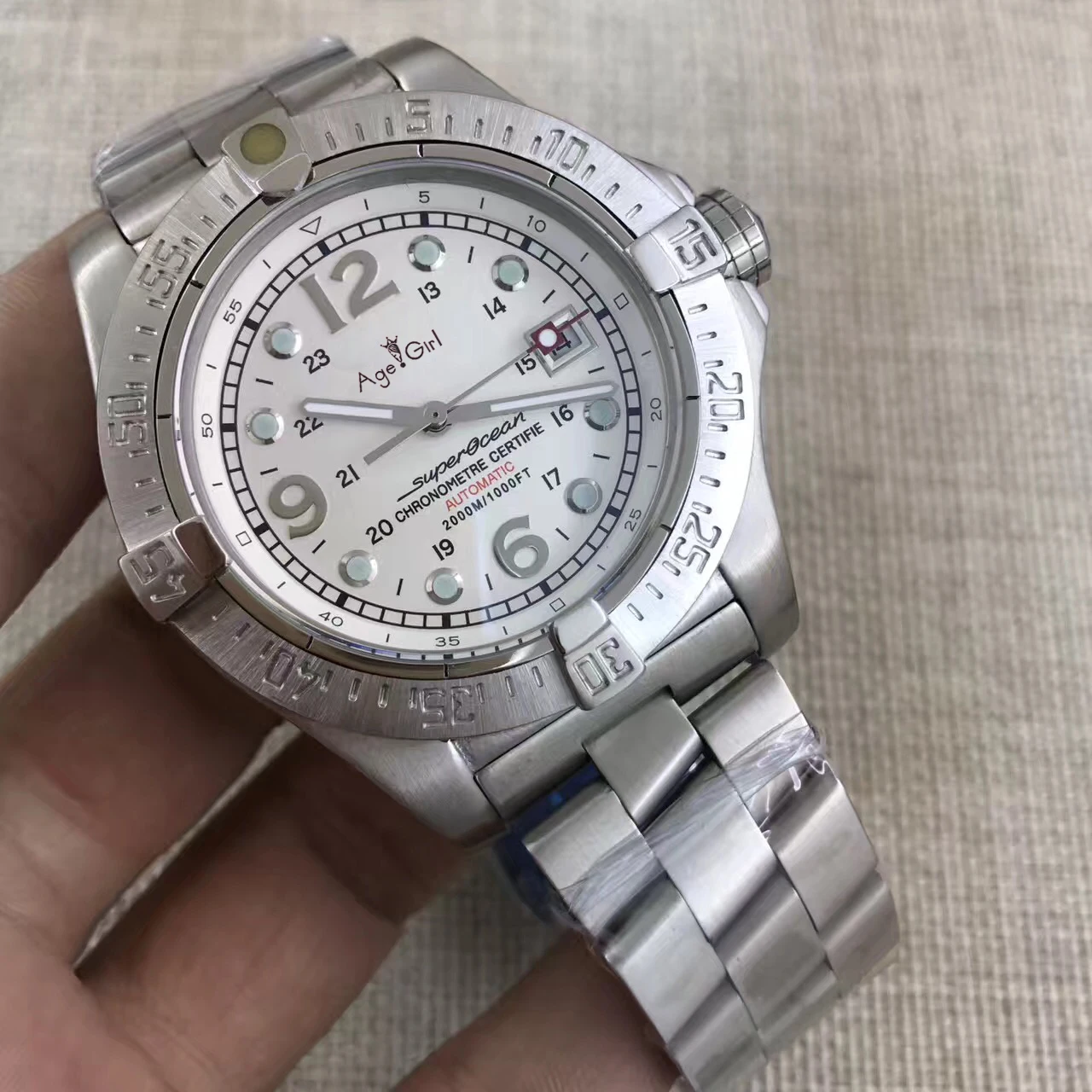 Silver White Роскошные брендовые новые черные синие автоматические механические мужские часы, браслет из нержавеющей стали, спортивные часы с сапфиром AAA - Цвет: Silver White