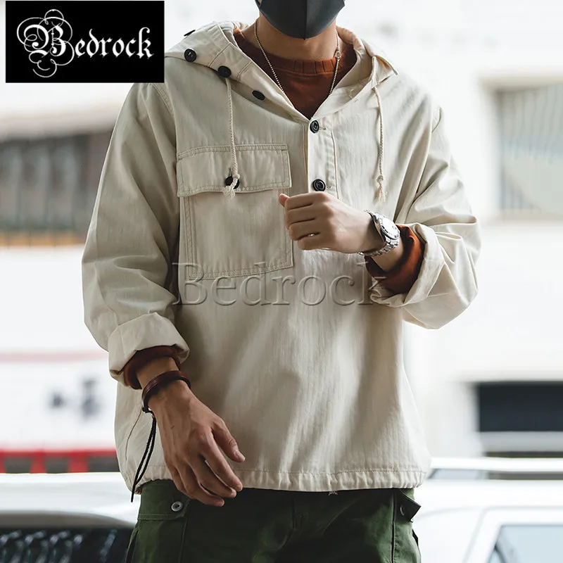 

Bedrock Retro World War II Navy White Jacket Herringbone Half Cardigan Protective Hoodie Sweatshirt for Men