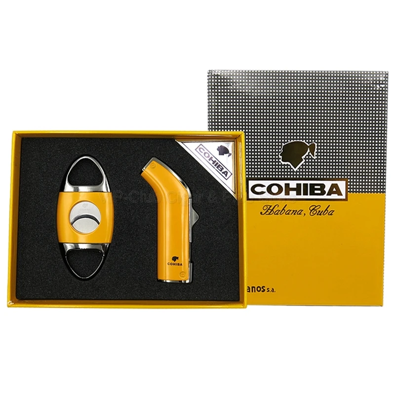 Металлическая зажигалка COHIBA с 2 зажимами для сигарет ветрозащитная Зажигалка из