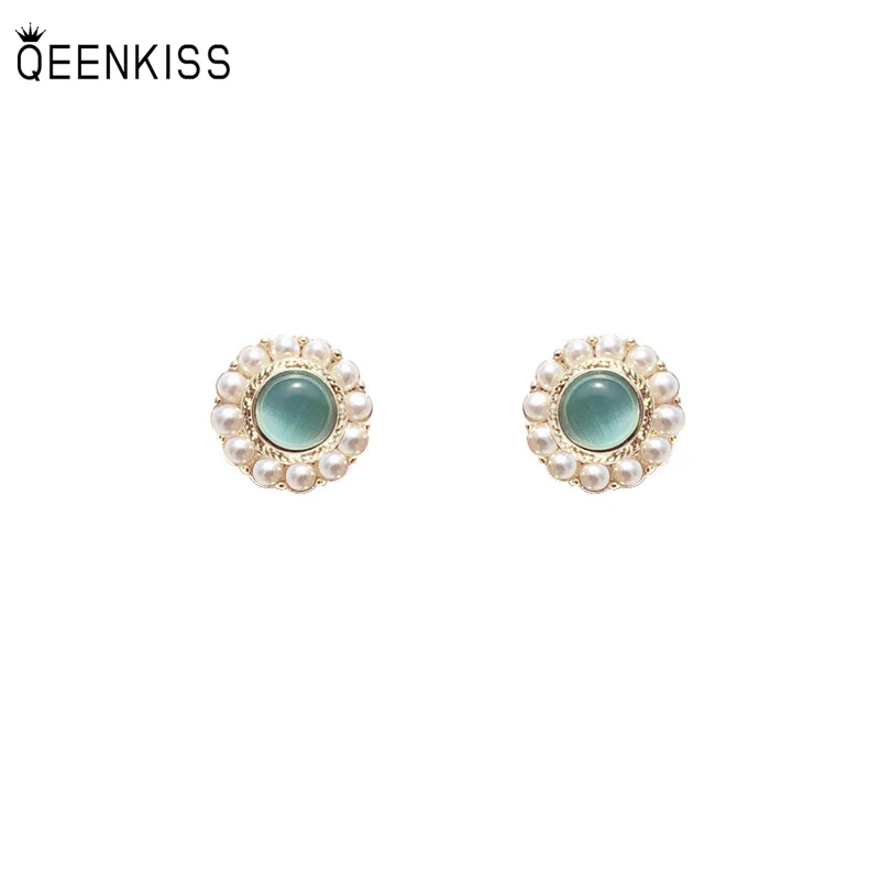 

QEENKISS EG7324 Fine Jewelry Wholesale Fashion Woman Birthday Wedding Gift Round Opal 925 Sterling Silver Needle Stud Earrings