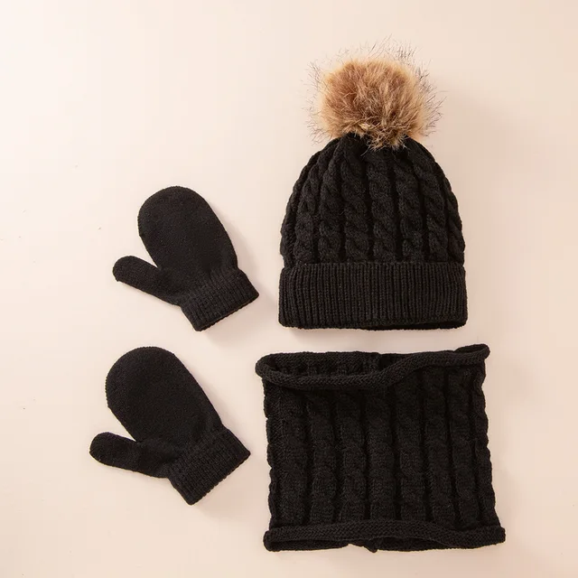 Woolen Warm Children's Hat Scarf Gloves 3set Autumn Winter Children's Hat Set Newborn Hat Baby Hat Warm Suit Hat Gloves 2set 6