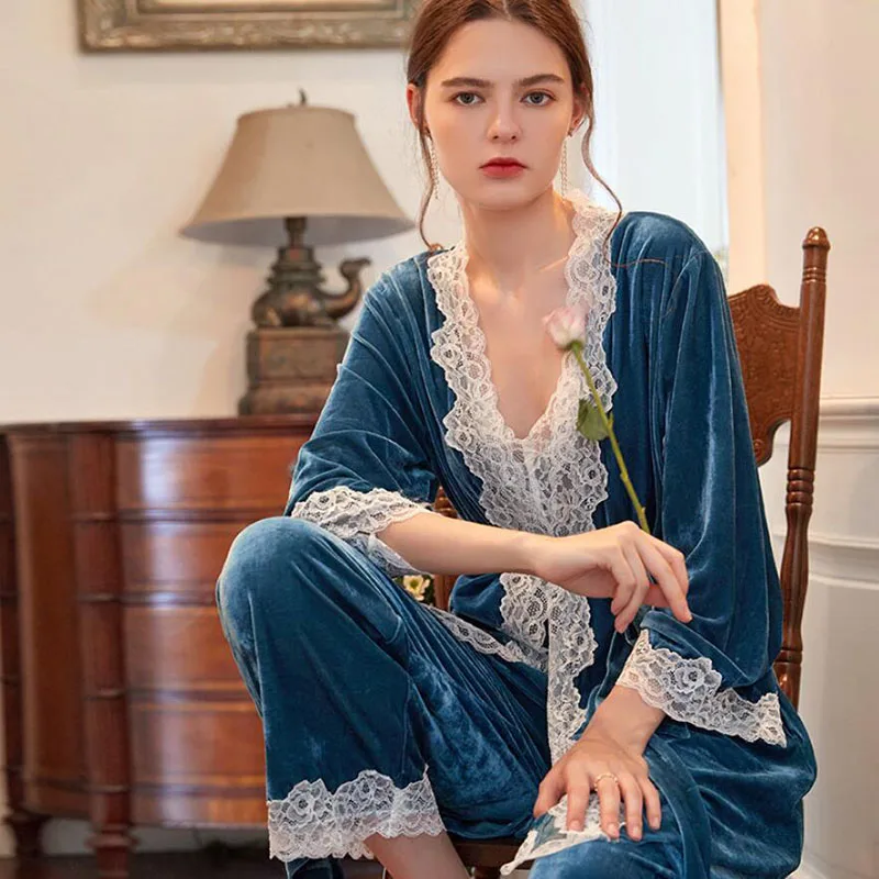 Женская пижама 3 в 1 зимняя Пижама новинка 2020 бархатный комплект детской одежды