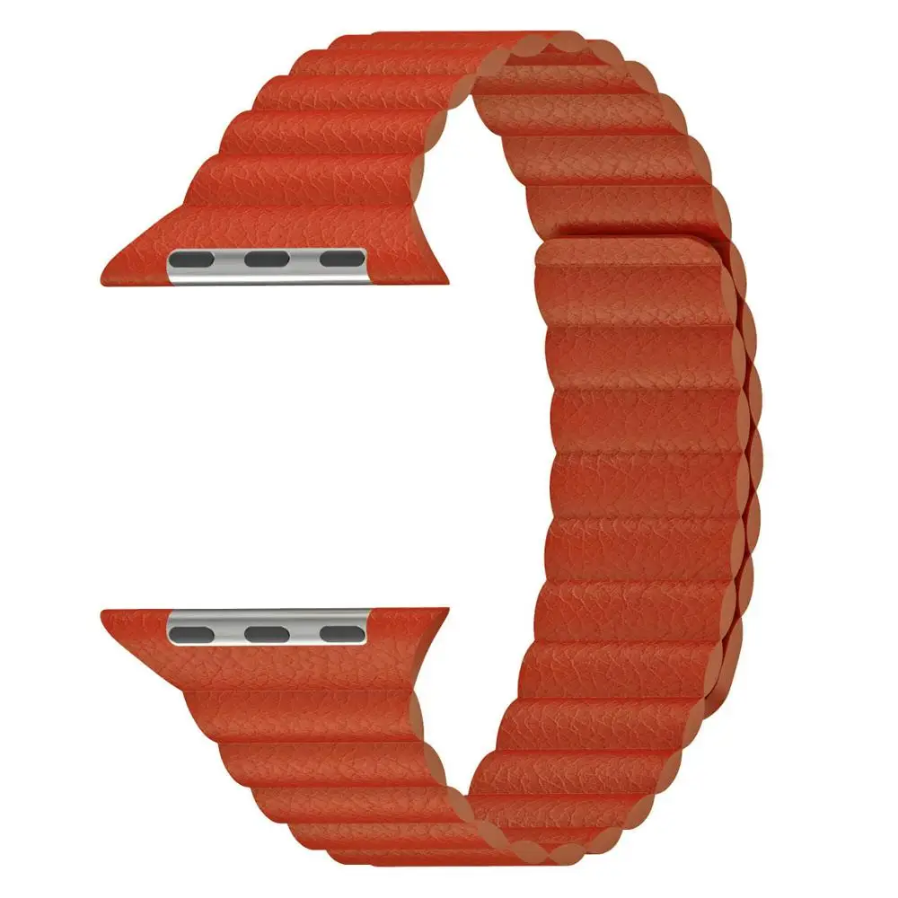 Orange Ремешок из натуральной кожи для Apple Watch 38 мм 40 мм 42 мм 44 мм ремешок для iwatch серии 4 3 2 1 Регулируемый магнитный браслет на запястье - Цвет ремешка: Orange
