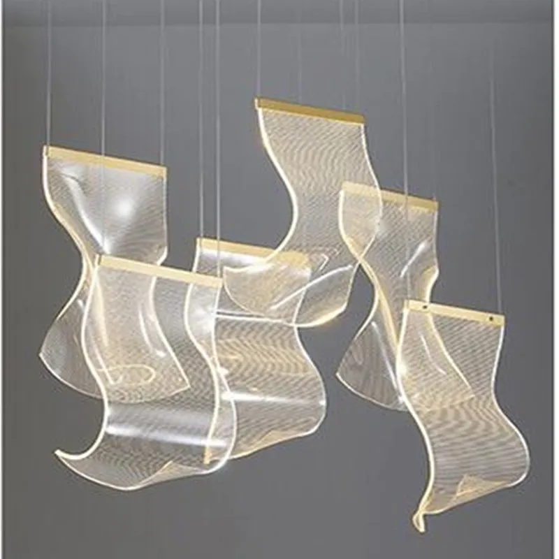 

Postmodern Creative LED Chandelier Lighting Duplex Rotating Staircase Light Guide Hanging Lamp Living Room Adjustable Luminaires