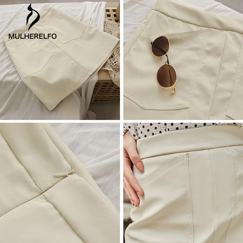 

Women Skirt mini Solid Color Pocket Stitching Irregular Female A-Line Skirt Elegant Casual Autumn office