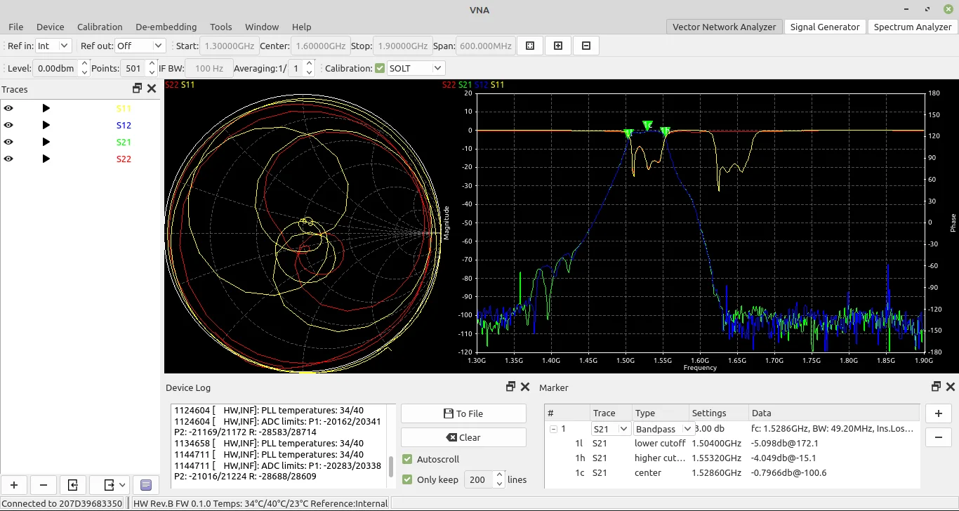 

LibreVNA 100kHz - 6GHz USB based full 2-port vector network analyzer
