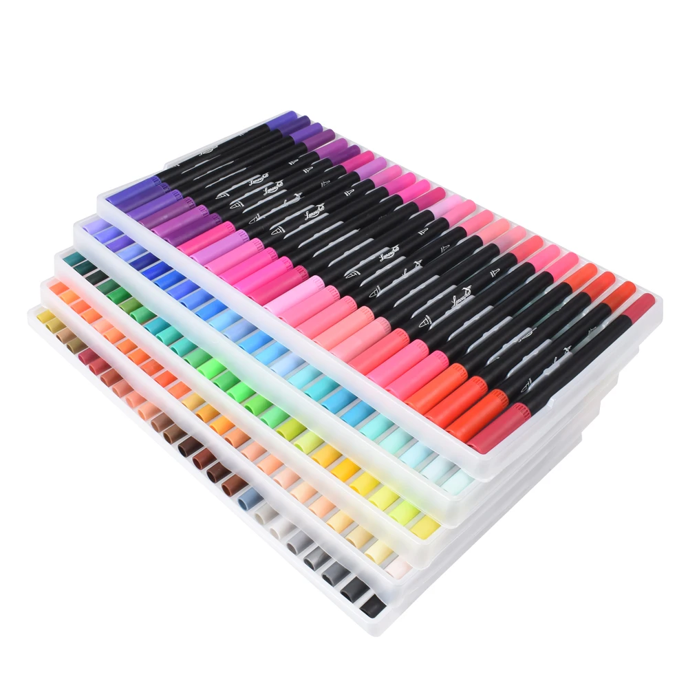 120 Colors Dual Tip Brush Marker Pens Fineliner Watercolor Art Markers Calligraphy Coloring Drawing Art Supplies with Marker Pad