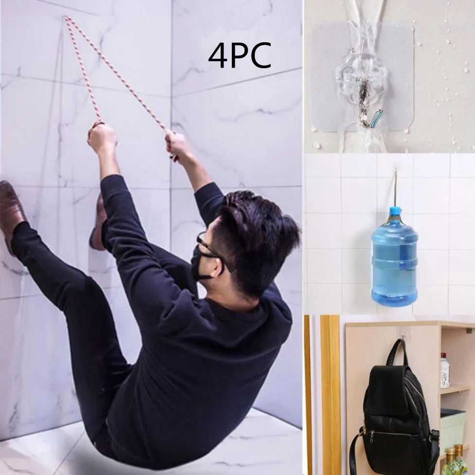 

4PCS Wall Hooks Strong Transparent Suction Cup Sucker Hanger Kitchen Bathroom Multi Use Adhesive Hook Door Traceless Organizer