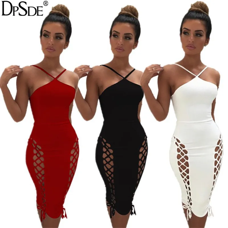 DPSDE черное Бандажное мини платье для ночного клуба женщин белое сексуальное