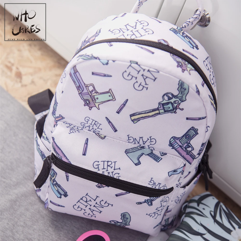 Женский рюкзак Mochila для девочек с принтом пистолетов, женская сумка на плечо для подростков, Многофункциональный маленький рюкзак школьный рюкзак
