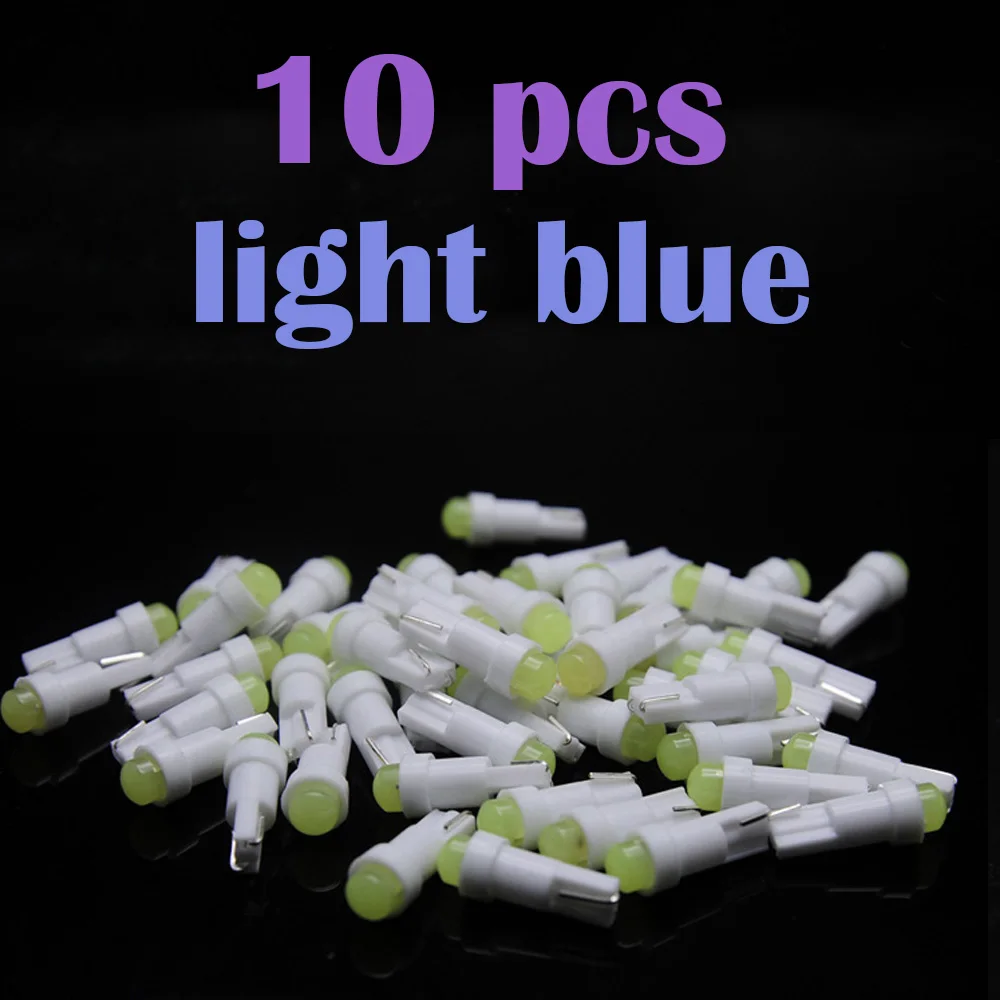 light blue 10pcs Для машины подсветка для авто Автомобильная внутренняя T5 Светодиодная Автомобильная лампочка подсветка приборной доски Автомобильная дверь клиновидная лампа для ламп накаливания 12 В cob для SMD стайлинга автомобиля - Цвет: light blue 10pcs