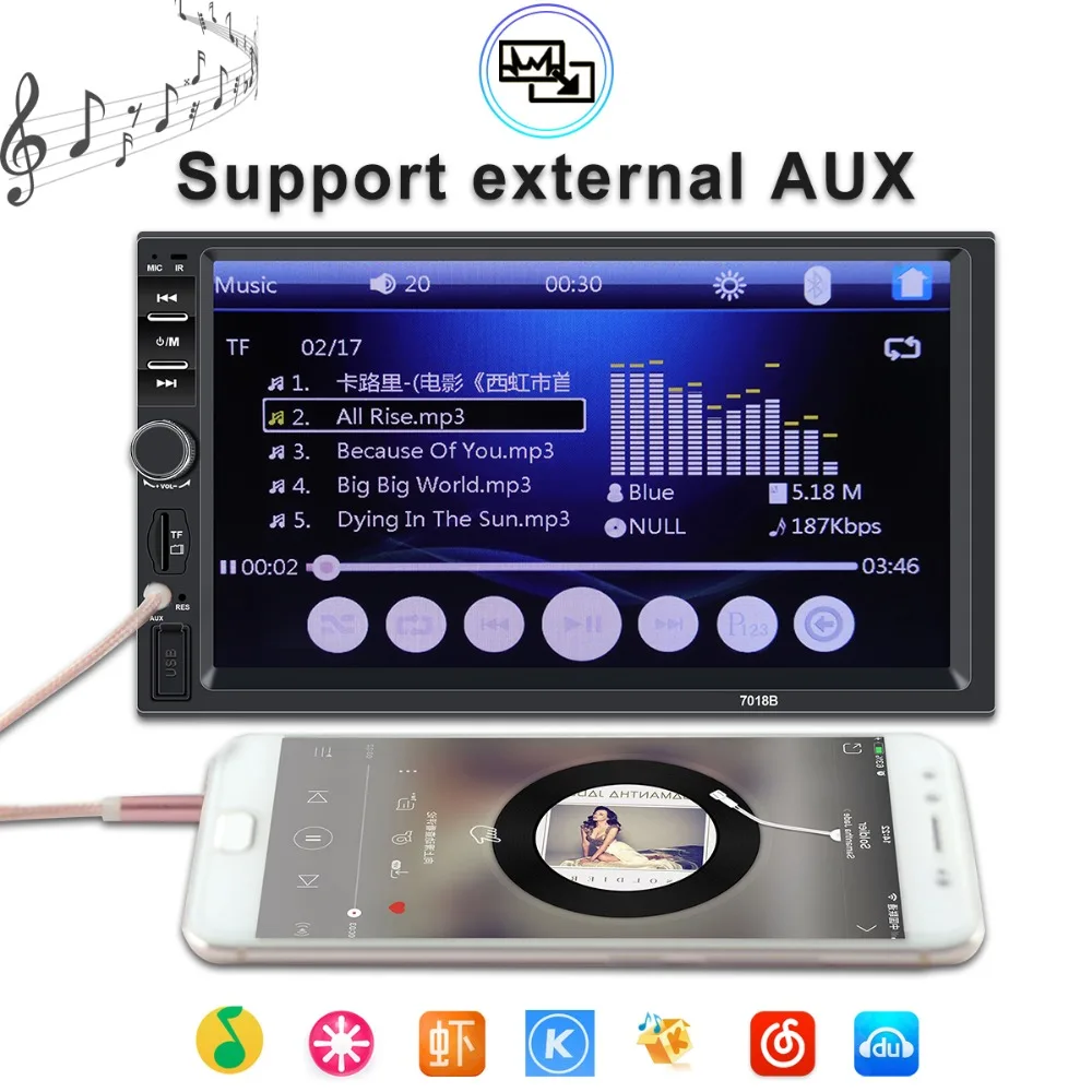 Автомагнитола 2 Din Mp5 плеер Bluetooth Handsfree сенсорный экран авто радио обратное изображение поддержка камеры заднего вида Mirrorlink 7018b