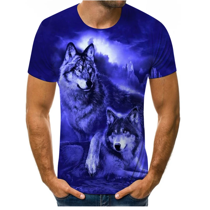 

2021 summer new 3d printed T-shirt men's fashion cute fox and wolf T-shirt interesting short-sleeved shirt men's clothing