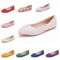 crystal queen white lace flats wedding bridal handmade pregnant women bridesmaid party dancing shoes