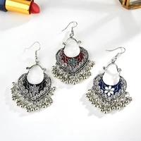 vintage ethnic tribal fan shaped dangle earrings for women indian turkish carved flower earrings jhumka pendant mujer