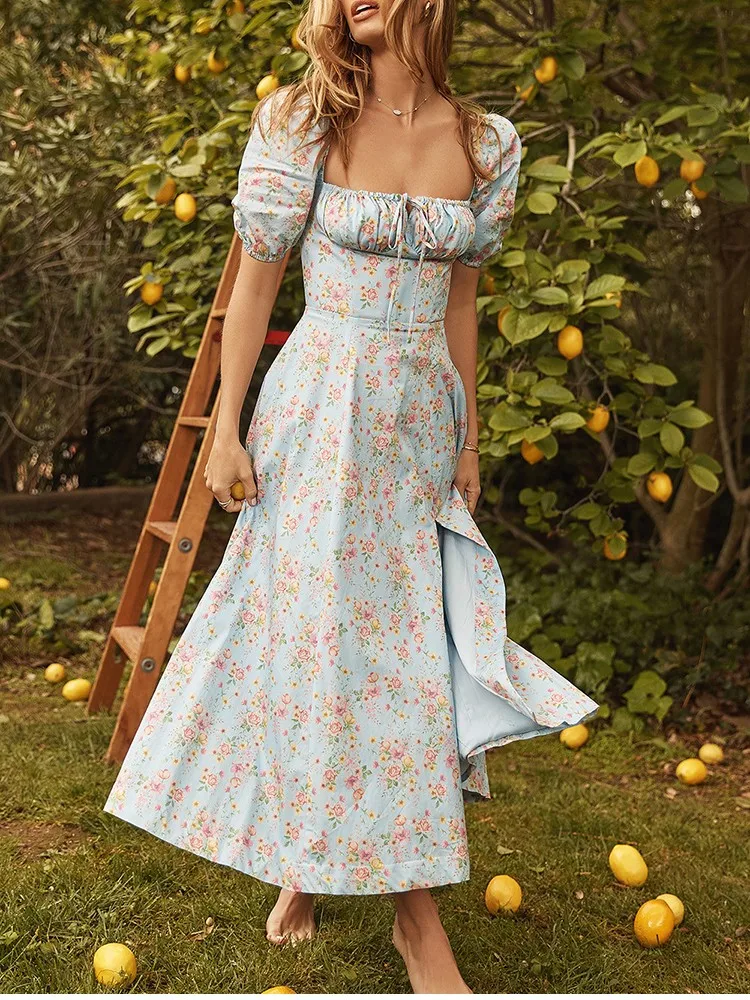 Летнее модное элегантное платье в богемном стиле с принтом Макси разрезом для