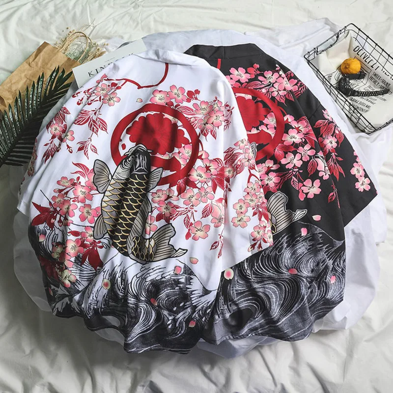 #5002 летние мужские кимоно рубашка размера плюс японское кардиган узоры с