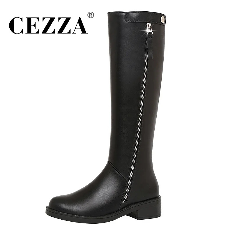 CEZZA/Сапоги выше колена женские черные сапоги до на среднем каблуке высокие из