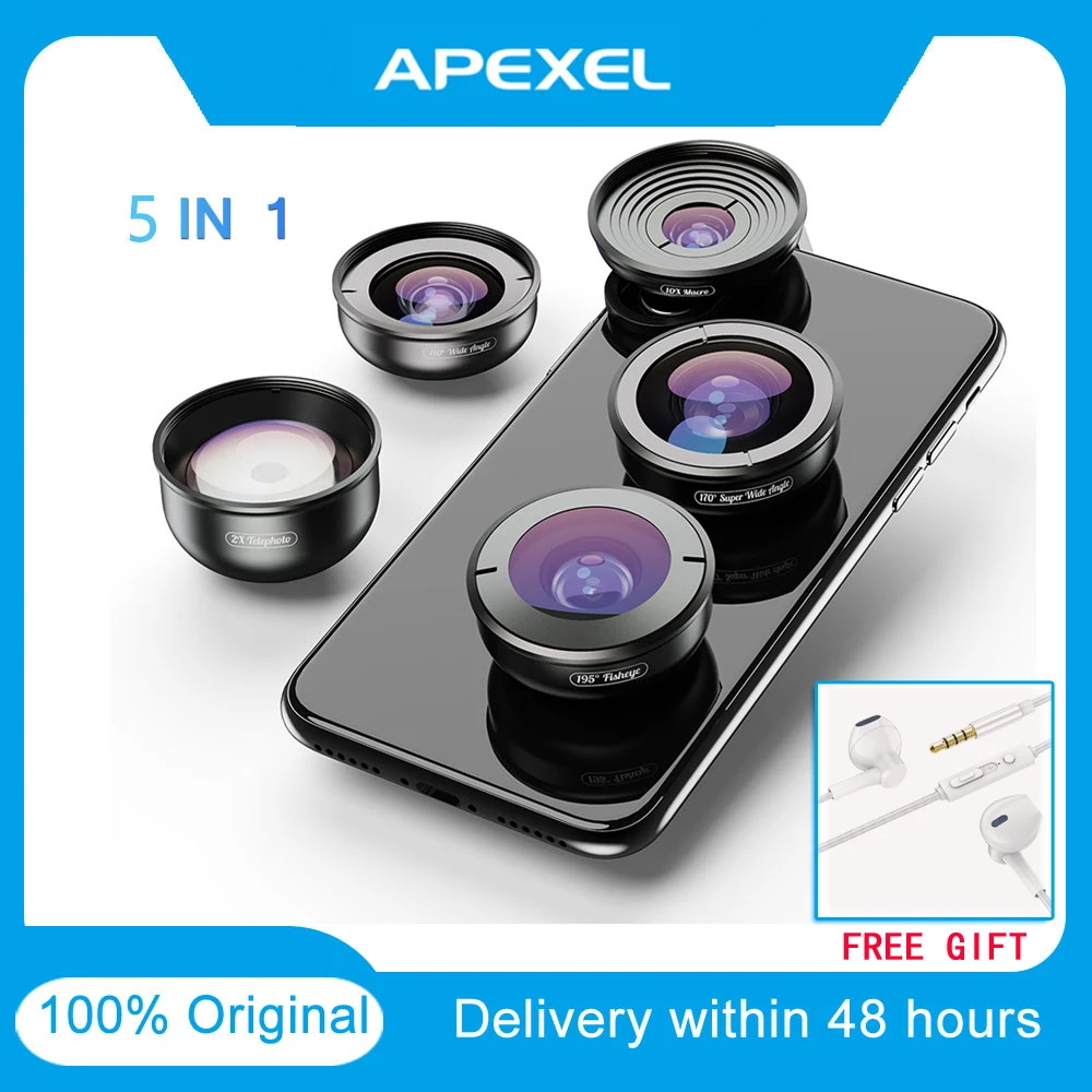 Объектив для телефона универсальный широкоугольный рыбий глаз 5 в 1 4K iphone Samsung Xiaomi