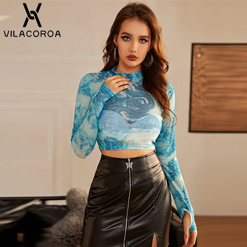 

Женский укороченный Топ с длинным рукавом и круглым вырезом