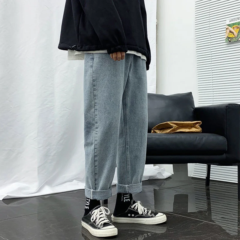 

PR Solid Straight-leg Jeans Pants Male 2021 Autumn Fashion Casual Pants Men Streetwear Loose Streetwear Korean HipHop Trousers